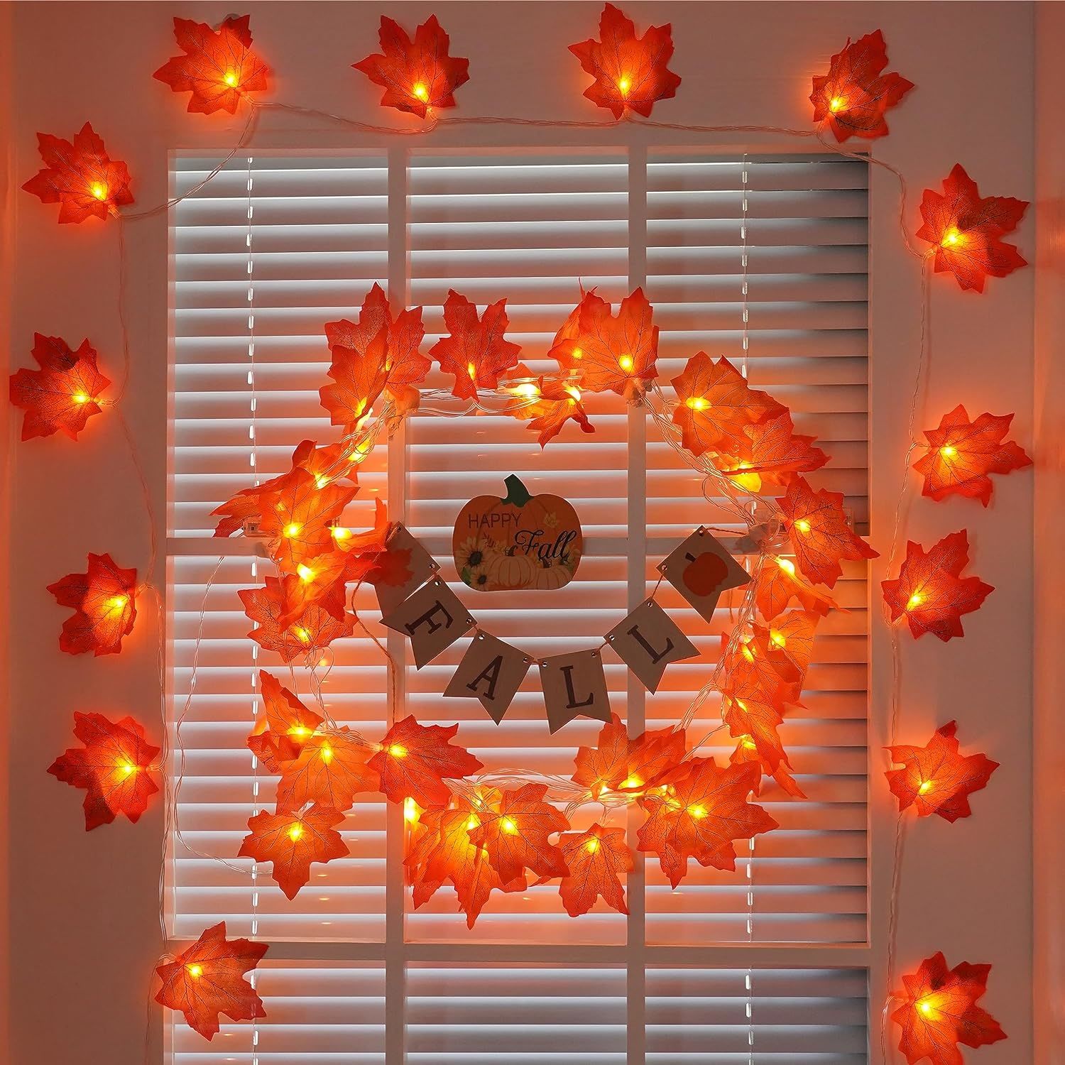 20'li Sonbahar Konseptli Dekoratif Yaprak Şerit Led Işık Günışığı