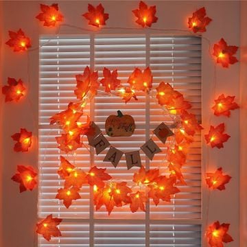 20'li Sonbahar Konseptli Dekoratif Yaprak Şerit Led Işık Günışığı