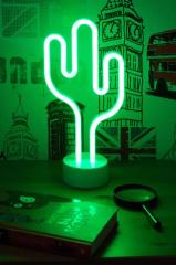 Yeşil Kaktüs Model Neon Led Işıklı Masa Lambası Dekoratif Aydınlatma Gece Lambası