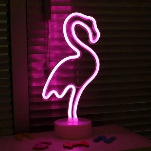 Pembe Flamingo Model Neon Led Işıklı Masa Lambası Dekoratif Aydınlatma Gece Lambası
