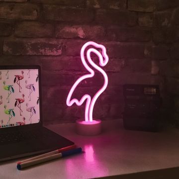 Pembe Flamingo Model Neon Led Işıklı Masa Lambası Dekoratif Aydınlatma Gece Lambası