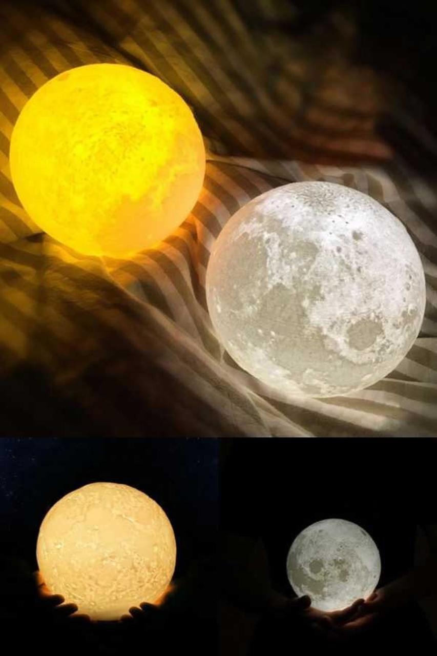 3D Ay Gece Lambası Dekoratif Küre Led Başucu Lambası (7 Farklı Renk)