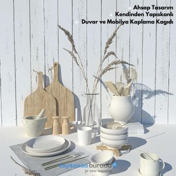 TechnoSmart 45cm×500cm Kendinden Yapışkanlı Ahşap Görünümlü Kaplama Kağıdı Mutfak Dolap Masa Duvar