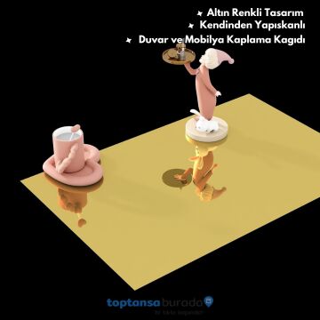 TechnoSmart 60cm×500cm Kendinden Yapışkanlı Folyo Mutfak Dolap Masa Beyaz Eşya Kaplama Duvar Kağıdı Gold