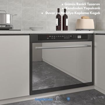 TechnoSmart 60cm×500cm Kendinden Yapışkanlı Folyo Mutfak Dolap Masa Beyaz Eşya Kaplama Duvar Kağıdı Silver