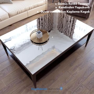 TechnoSmart 60cm×500cm Kendinden Yapışkanlı Folyo Mutfak Dolap Masa Beyaz Eşya Kaplama Duvar Kağıdı Silver