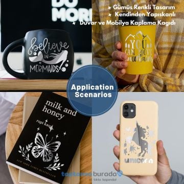 TechnoSmart 60cm×500cm Kendinden Yapışkanlı Folyo Mutfak Dolap Masa Beyaz Eşya Kaplama Duvar Kağıdı Silver