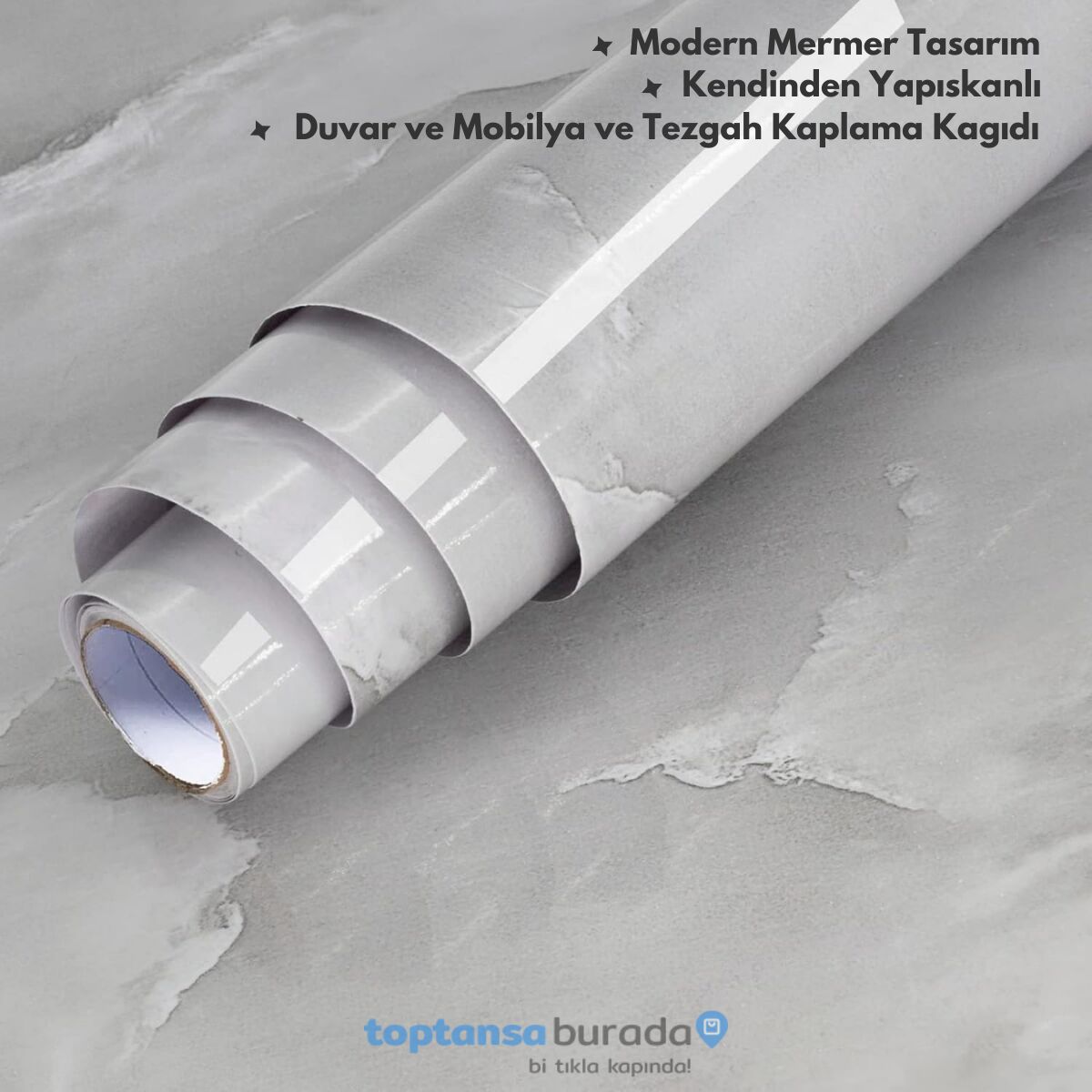 TechnoSmart 60cm×500cm Kendinden Yapışkanlı Mermer Desen Folyo Mutfak Dolap Masa Kaplama DuvarKağıdı Gri