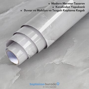 TechnoSmart 60cm×500cm Kendinden Yapışkanlı Mermer Desen Folyo Mutfak Dolap Masa Kaplama DuvarKağıdı Gri