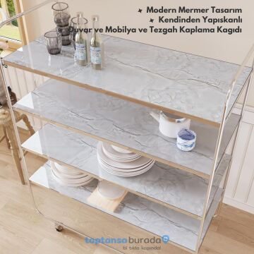 TechnoSmart 60cm×500cm Kendinden Yapışkanlı Mermer Desen Folyo Mutfak Dolap Masa Kaplama DuvarKağıdı Gri