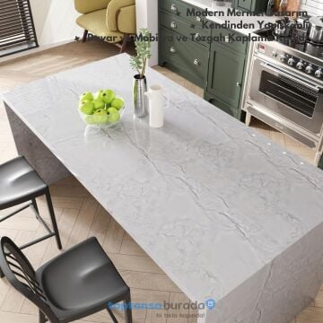 TechnoSmart 60cm×500cm Kendinden Yapışkanlı Mermer Desen Folyo Mutfak Dolap Masa Kaplama DuvarKağıdı Gri