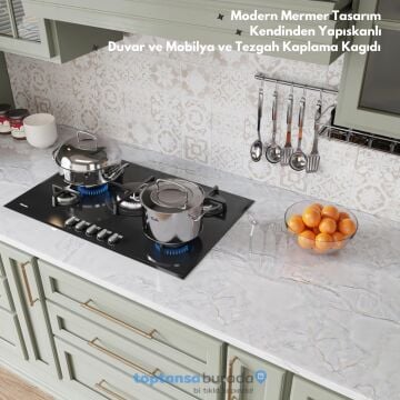 TechnoSmart 60cm×500cm Kendinden Yapışkanlı Mermer Desen Folyo Mutfak Dolap Masa Kaplama DuvarKağıdı Gri