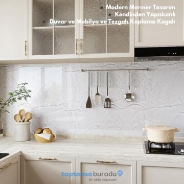 TechnoSmart 60cm×500cm Kendinden Yapışkanlı Mermer Desen Folyo Mutfak Dolap Masa Kaplama DuvarKağıdı Gri