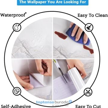 TechnoSmart 60cm×500cm Kendinden Yapışkanlı Mermer Desen Folyo Mutfak Dolap Masa Kaplama DuvarKağıdı Gri