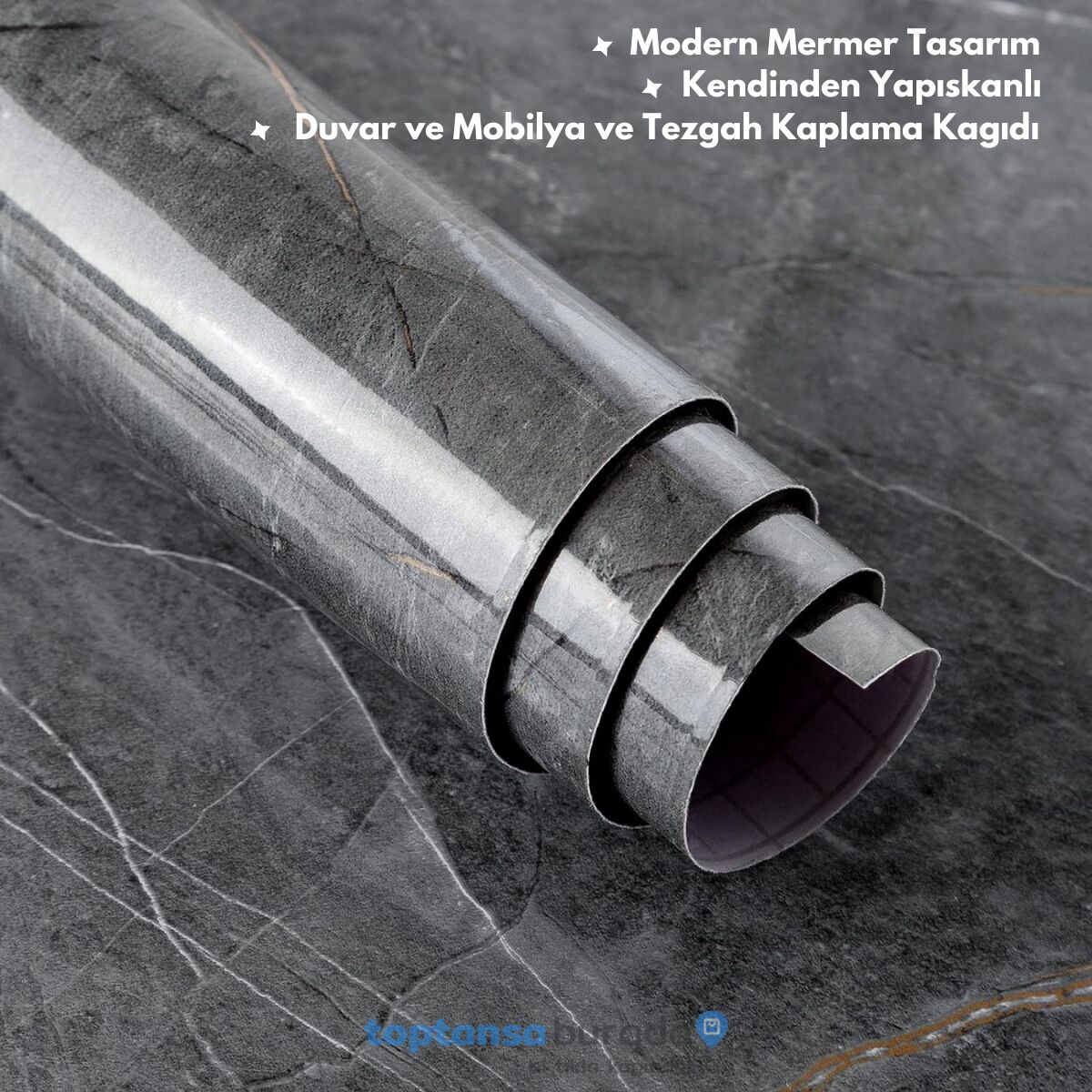 TechnoSmart 60cm×500cm Kendinden Yapışkanlı Mermer Desen Folyo Mutfak Dolap Masa Kaplama DuvarKağıdı Antrasit