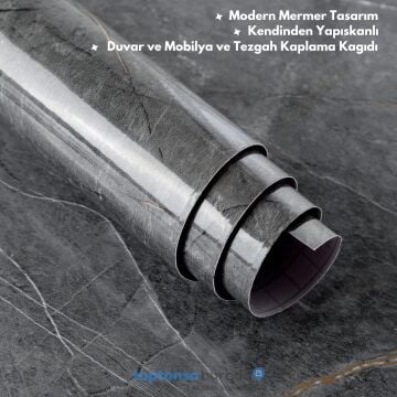 TechnoSmart 60cm×500cm Kendinden Yapışkanlı Mermer Desen Folyo Mutfak Dolap Masa Kaplama DuvarKağıdı Antrasit