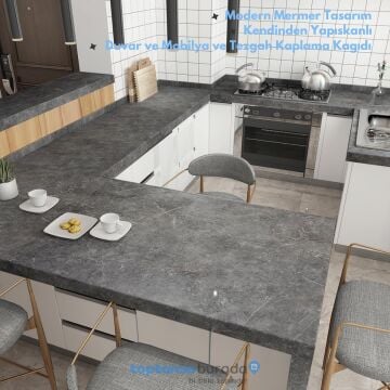 TechnoSmart 60cm×500cm Kendinden Yapışkanlı Mermer Desen Folyo Mutfak Dolap Masa Kaplama DuvarKağıdı Antrasit