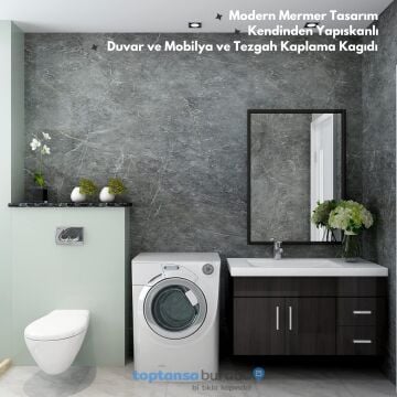 TechnoSmart 60cm×500cm Kendinden Yapışkanlı Mermer Desen Folyo Mutfak Dolap Masa Kaplama DuvarKağıdı Antrasit