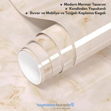 TechnoSmart 60cm×500cm Kendinden Yapışkanlı Mermer Desen Folyo Mutfak Dolap Masa Kaplama DuvarKağıdı Sarı