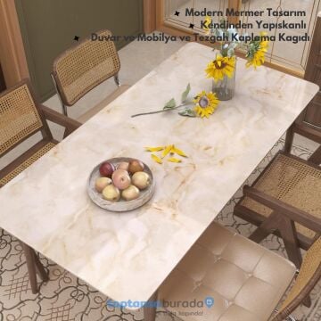 TechnoSmart 60cm×500cm Kendinden Yapışkanlı Mermer Desen Folyo Mutfak Dolap Masa Kaplama DuvarKağıdı Sarı