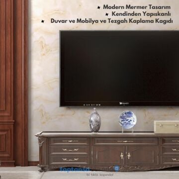 TechnoSmart 60cm×500cm Kendinden Yapışkanlı Mermer Desen Folyo Mutfak Dolap Masa Kaplama DuvarKağıdı Sarı