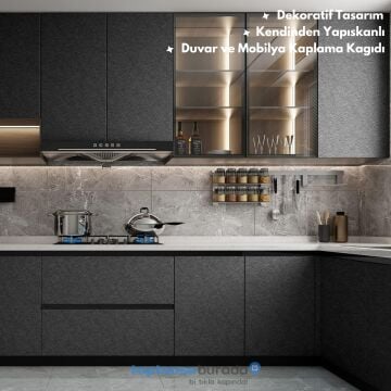 TechnoSmart 60cm×500cm Kendinden Yapışkanlı Modern Görünümlü Duvar Kağıdı Mutfak Dolap Masa Kaplama Antrasit