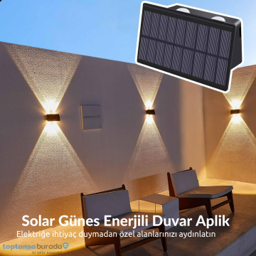 TechnoSmart 1Adet Güneş Enerjili Çift Taraflı 4 Ledli Aplik Sarı Işık Duvar Lambası Bahçe Aydınlatma
