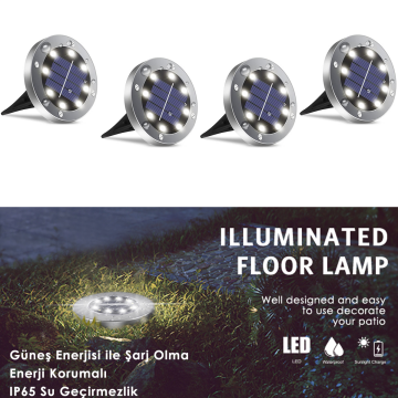 4 Adet Solar Güneş Enerjili 8 Ledli Kazıklı Çim Zemin Bahçe Aydınlatma 3 W Beyaz Işık