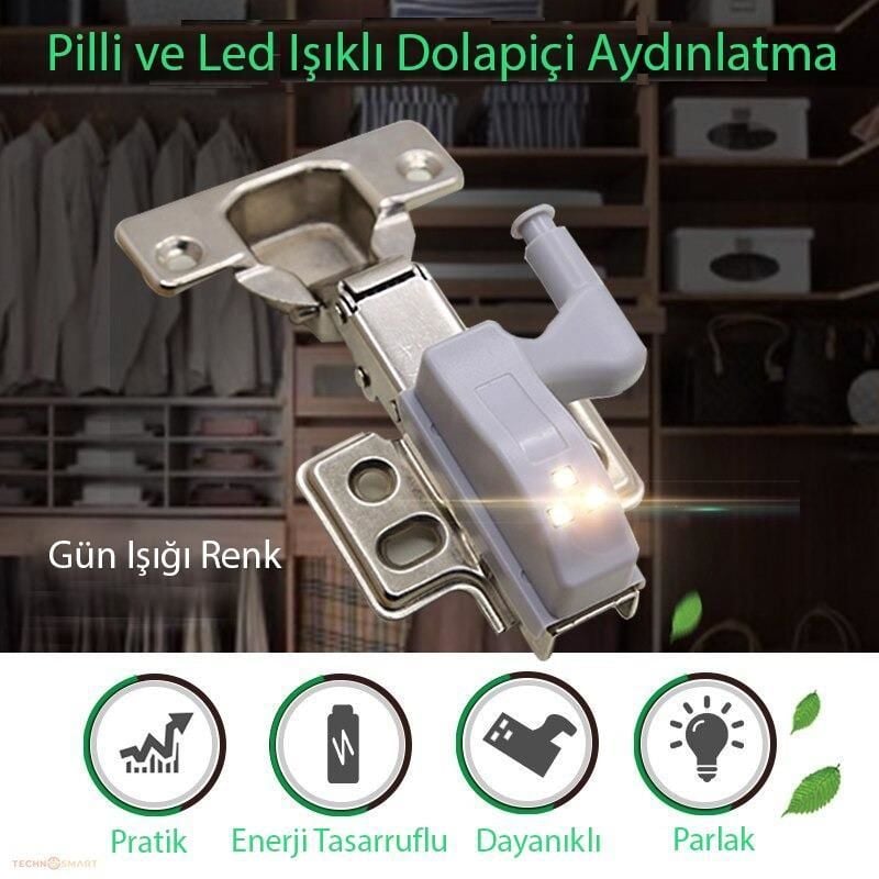Dolap İçi Menteşe Için Led Aydınlatma Sensör Pil Dahil (1 Adet)