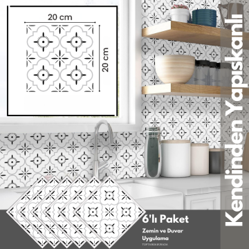 TechnoSmart 6Adet 20cm×20cm Kendinden Yapışkanlı Duvar Kaplama Mutfak Banyo PVC Sticker Dekorasyon