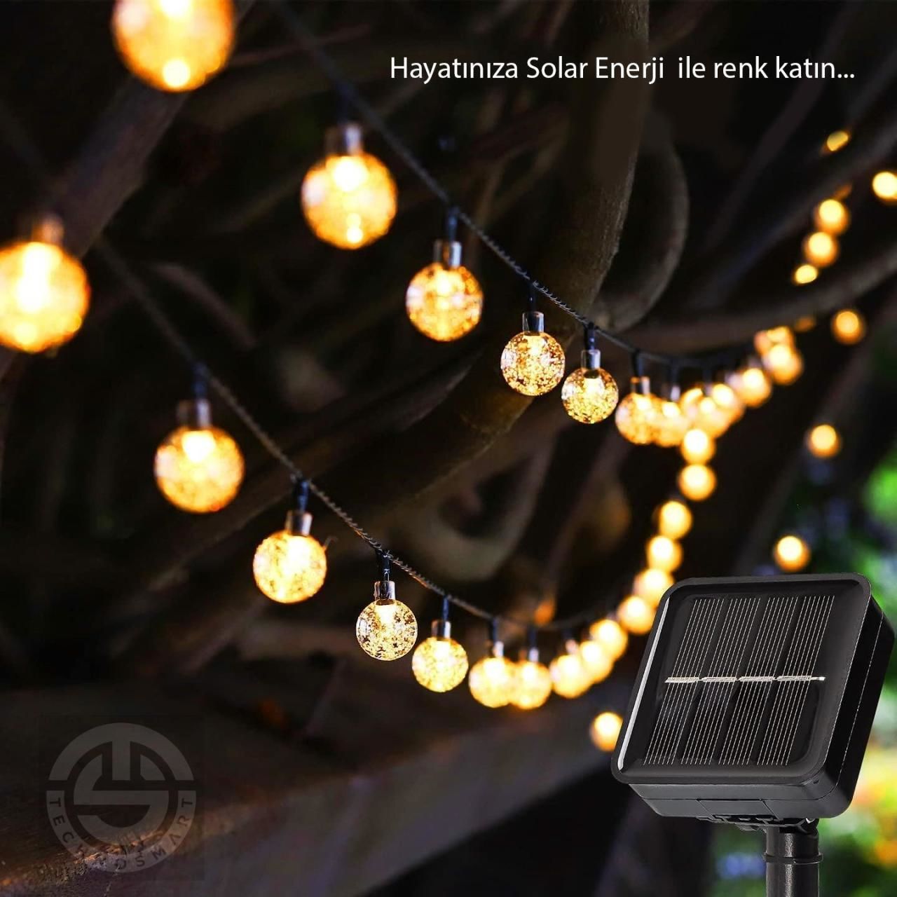 50 Ledli 8 Modlu Solar Kristal Top Bahçe Aydınlatma Dekorasyon Güneş Enerji Sarı ışık
