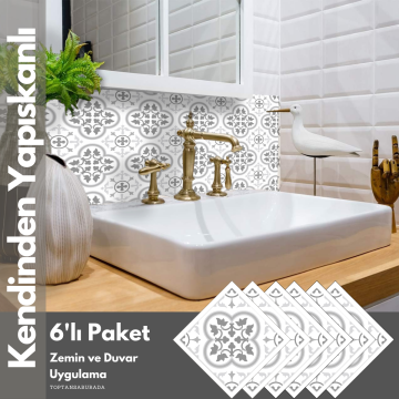 TechnoSmart 6Adet 20cm×20cm Kendinden Yapışkanlı Duvar Kaplama Mutfak Banyo PVC Sticker Dekorasyon