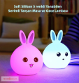 Dokunmatik Renkli ve Soft Silikon Masa Lambası Pil ve Usbli Tavşan Figürlü Gece Lambası