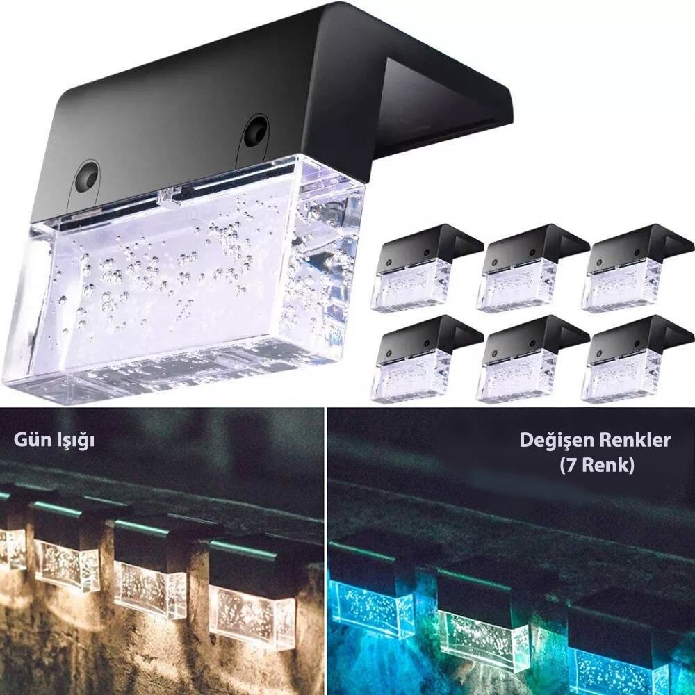 TechnoSmart 6Adet Solar Güneş Enerjili Köşebent Merdiven Bahçe Dekorasyon Aydınlatma Led Lamba 2 Mod