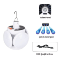 TechnoSmart Solar Güneş Enerji ve Usb Sarjlı 5 Kanatlı Bahçe Aydınlatma Led Askılı Pratik Kamp Lamba