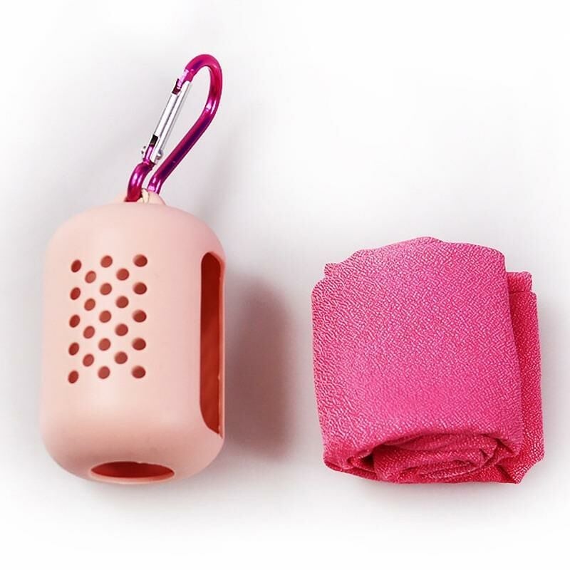 TechnoSmart Silikon Kılıflı Havlu Mikrofiber Hızlı Kuruyan Kamp Çanta Mutfak Aksesuarı Taşınabilir Pembe