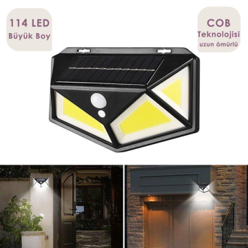 TechnoSmart 114 Ledli Solar Güneş Enerjili Bahçe Aydınlatması Hareket Sensörlü Lamba 3 Modlu COB Led