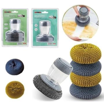 TechnoSmart 2li Set Deterjan Hazneli Bulaşık Yıkama Süngeri & Teli Pratik Temizleme Banyo Lavabo