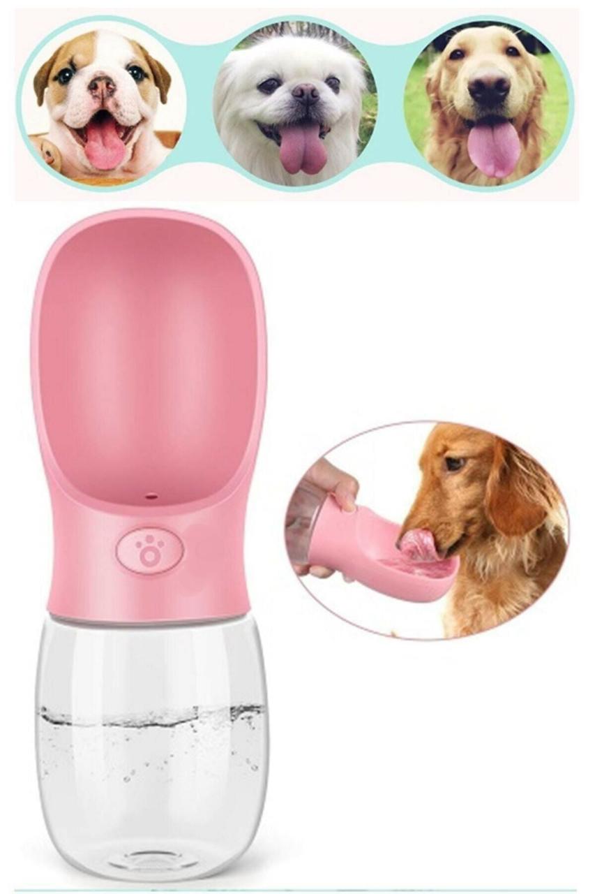 TechnoSmart Pembe Kedi Köpek Suluğu Taşınabilir Seyahat Su Şişesi Kaseli Kutulu Pratik Suluk 300ml