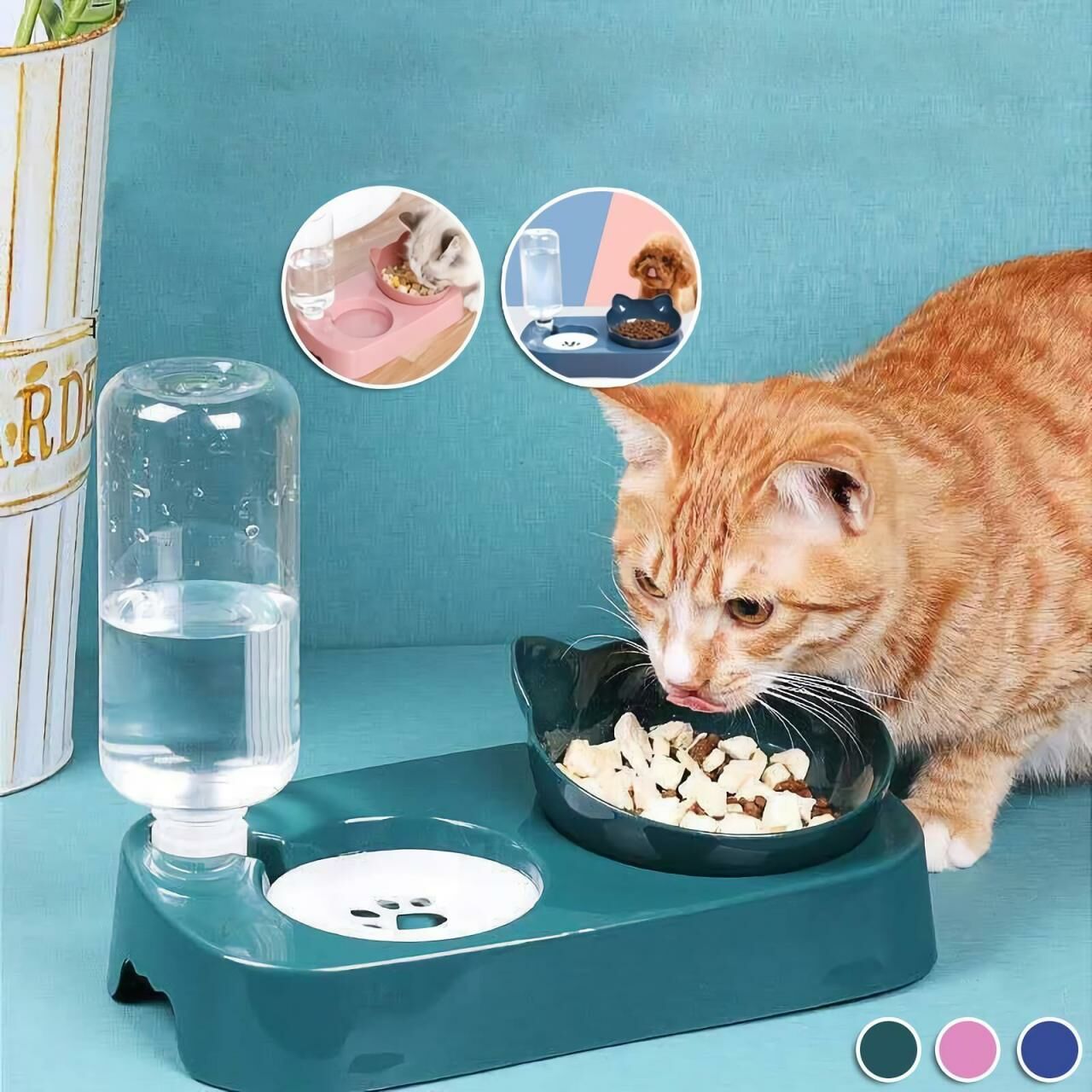 TechnoSmart Kedi Köpek Mama ve Su Kabı Kaseli Otomatik Su Sebili Büyük Boy Depolama