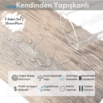 TechnoSmart 7Adet 15cm×91cm Kendinden Yapışkanlı LVT Laminant Görünümlü Zemin Kaplama Mutfak Karo