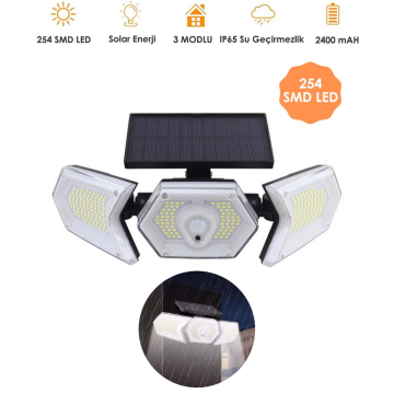 Trendpoint 254 Ledli Hareket Sensörlü Solar Projektör Güneş Enerjili Led Bahçe Lambası Şarj Olabilen