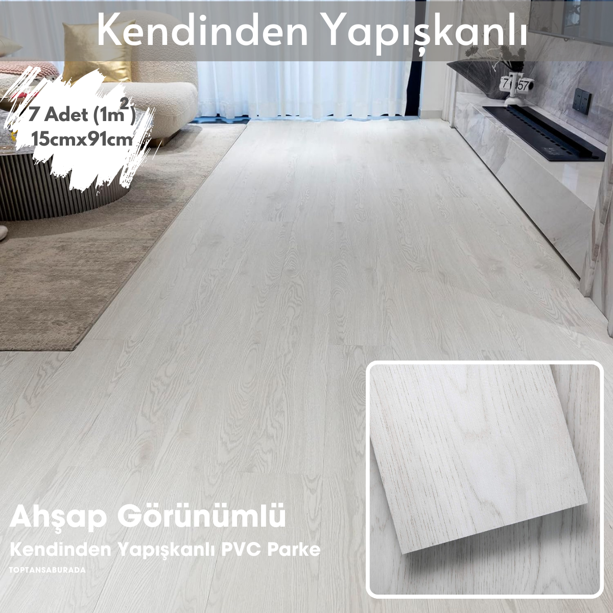 TechnoSmart 7Adet 15cm×91cm Kendinden Yapışkanlı LVT Laminant Görünümlü Zemin Kaplama Mutfak Karo
