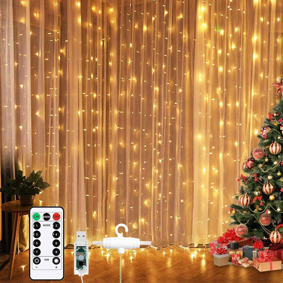 Trendpoint 3x2 metre 200 Ledli Peri Telli Perde Led Işık Kumandalı Usb'li 8 Animasyonlu Günışığı