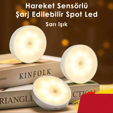 Trendpoint Usb Şarjlı Akıllı Hareket Sensörlü Kablosuz Spot Led Lamba Sarı Işık 1 Adet