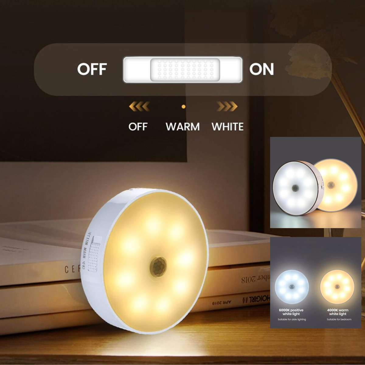 Trendpoint Usb Şarjlı Işık Renk Seçenekli Akıllı Hareket Sensörlü Spot Led Kablosuz Lamba 1 Adet