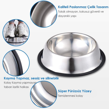 Trendpoint 2Adet 16cm Metal Kedi ve Köpek Mama Su Kabı