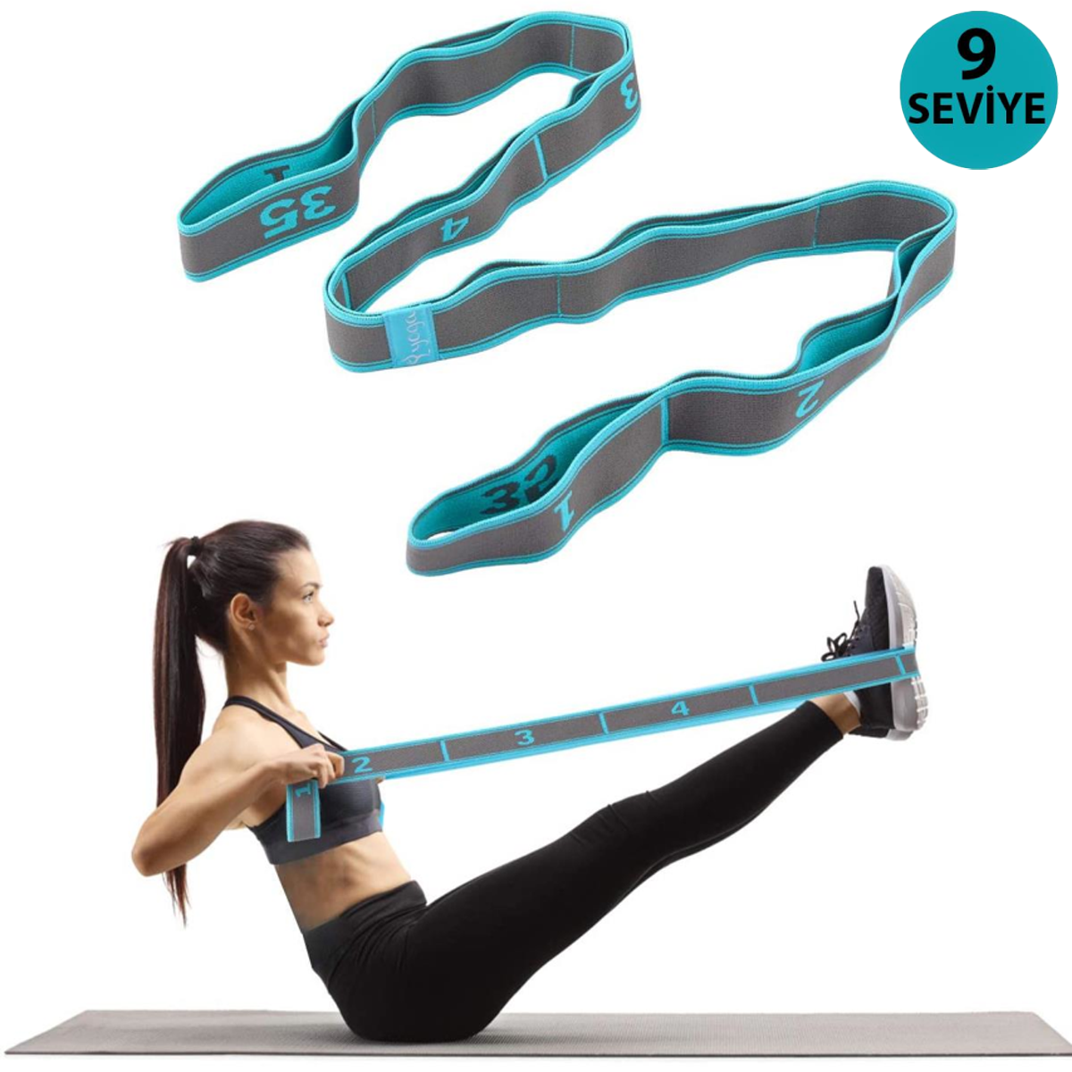 Trendpoint 9 Farklı Seviyeli Direnç Bandı Spor Egzersiz Aerobik Pilates Squat Lastiği Fitness Yoga Mavi