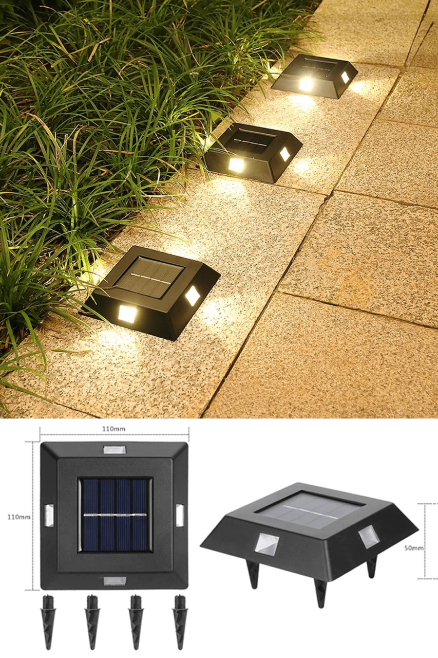 TechnoSmart 1Adet 4 Taraflı Modern Solar Duvar Lamba Zemin Dekorasyon Aydınlatma Güneş Enerjili
