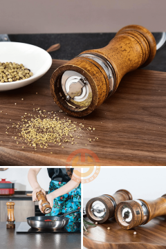 TechnoSmart Premium 2 Adet 22cm Doğal Ahşap Değirmen & Akrilik Şeffaf Baharat Öğütücü Karabiber Tuz